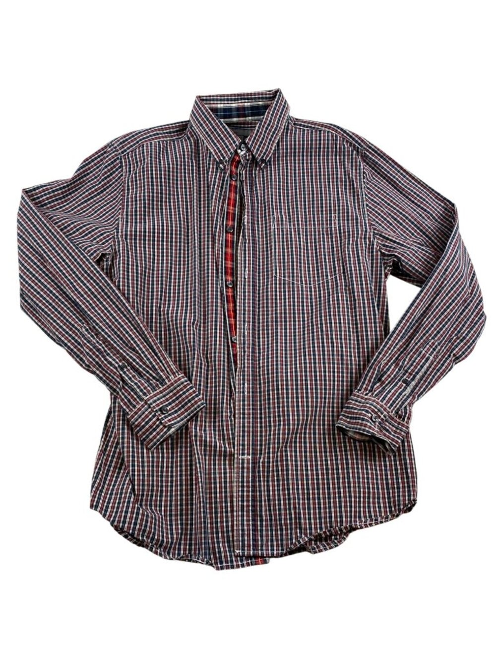 Vintage Old Navy Mens Shirt Large Plaid Button-Up Reversible Cuff 100% Cotton